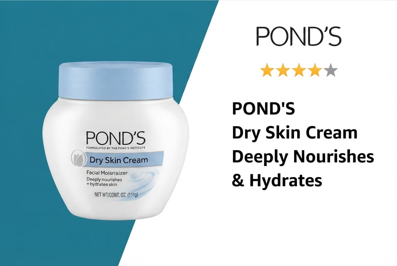 Pond's Dry Skin Cream \u2014 facial moisturizer in its classic white tub with blue cap
